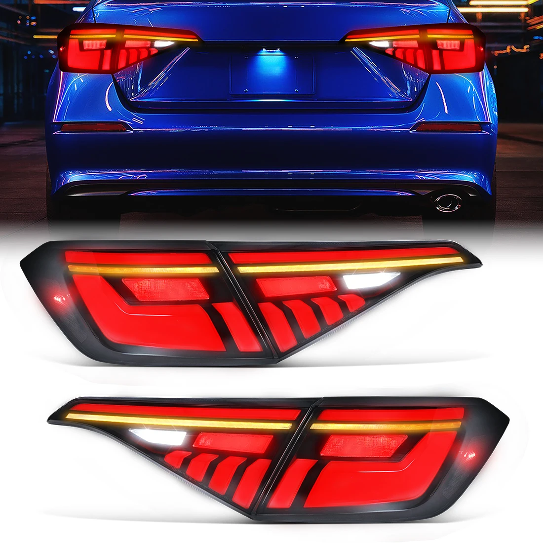 

Для Honda Civic 11th 2022-2025 светодиодные задние фонари дымчатый и красный задний фонарь запуска анимации стоп-сигнал указатель поворота светодиодный DRL