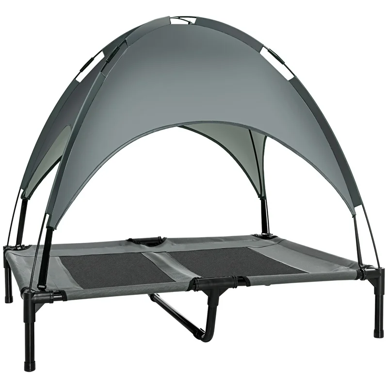 

PawHut Elevated Portable Dog Cot with UV Protection Canopy, 36-inch Gray Pet Bed