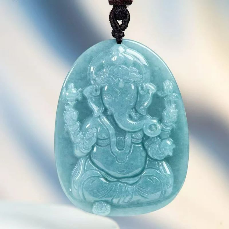 

Natural Blue Water Hand-made Elephant God Ganesha Jade Necklace Pendant Fashion Men and Women Charm Jewelry Accessories Gifts