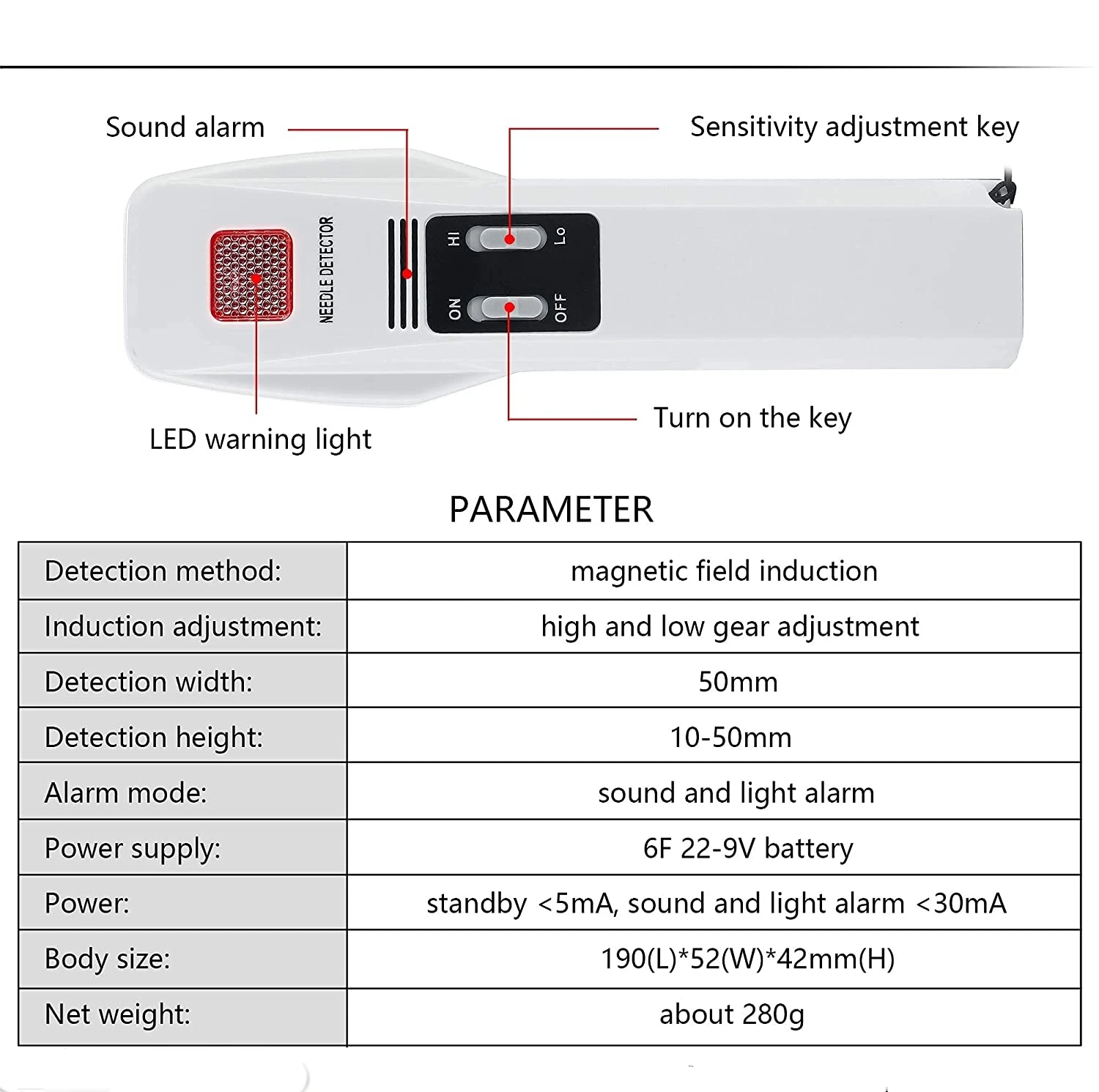 Detector de aguja de mano para ropa