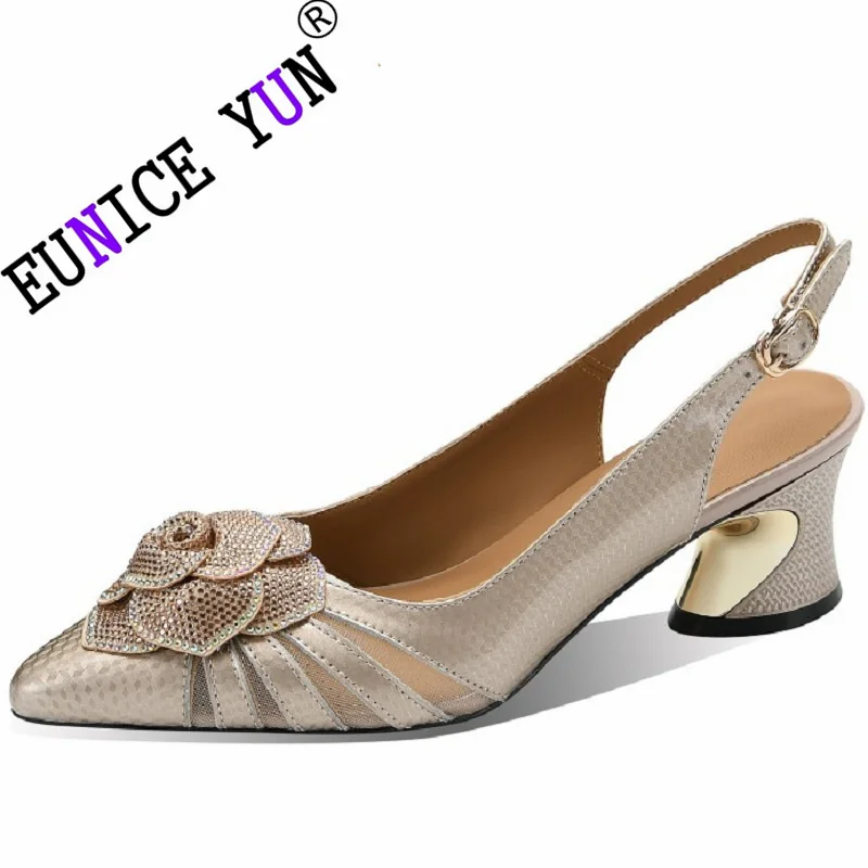 

【EUNICE YUN】Women Genuine Leather Sandals Peep Toe High Heel Sandals Buckle Strange Style Sandals Summer Narrow Band Ladies Shoe