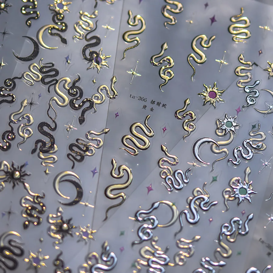 Gold Silver The Money Snake Sun Moon Star Nail Art Stickers High Quality New Bronzing DIY Manicure Decal Decoration TA-367