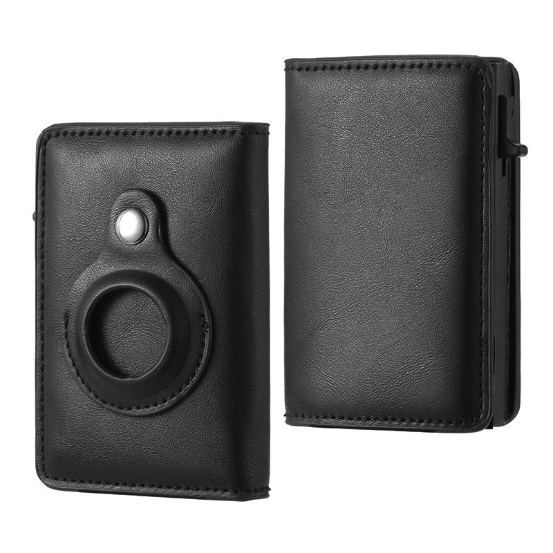 RFID Luxury Leather Card Bag Carbon Fiber Airtag Wallet Business ID Credit Card Holder With Apple Airtags Case Anti-lost Purse