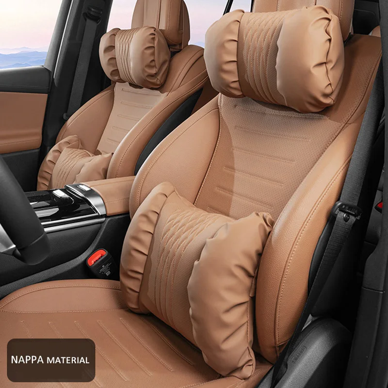 Nappaleder Auto Kopfstütze Lordosenstütze Kissen Bequeme Weiche Auto Nackenkissen Taille Kissen Auto Innen Zubehör