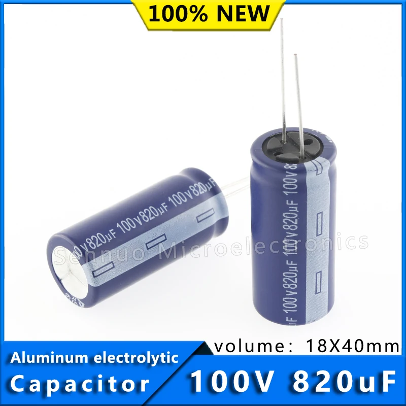 5Pcs 100V 820UF 18*40 18x40 mm Aluminum Electrolytic Capacitor High Temperature Resistant 105° High Frequency Low Resistance