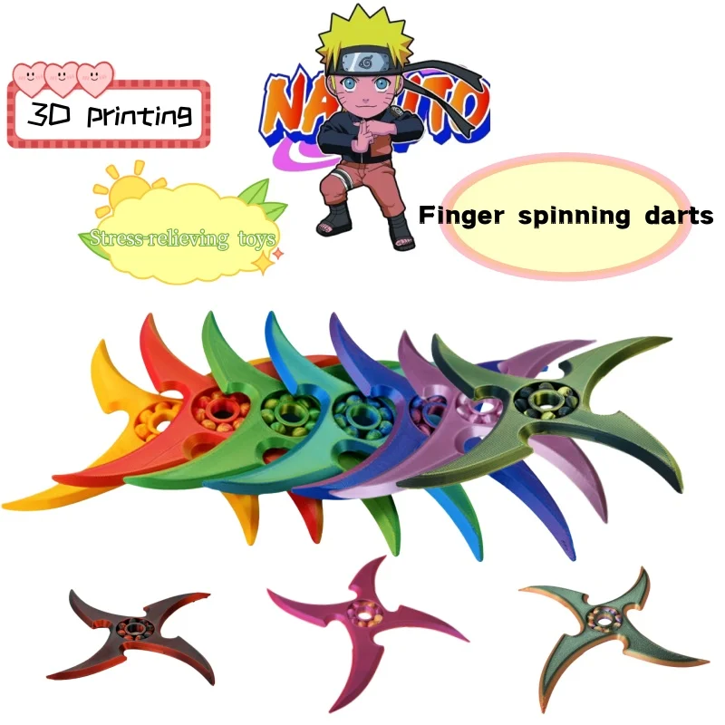 Figura Impresa en 3D de Naruto, Juguete Antiestrés con Dardo Giratorio, Serie de Colores Dopamina, Juguete Fidget Spinner con Dardo