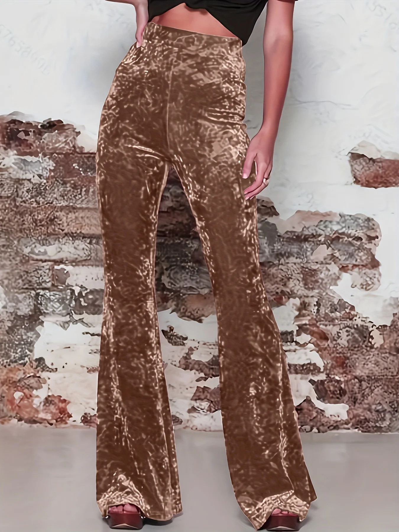 Chic High Waist Velvet Flare Pants - Luxurious Boho Style for Year-Round Elegance - Womens All-Season Fashion