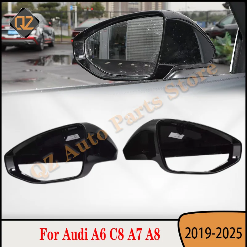 LHD Shiny Black Side Mirror Cover caps for Audi A8 D5 2018 2019 2020 2025 A6 C8 A7 4K 4KD857527 4KD857528 Auto Replace Housing
