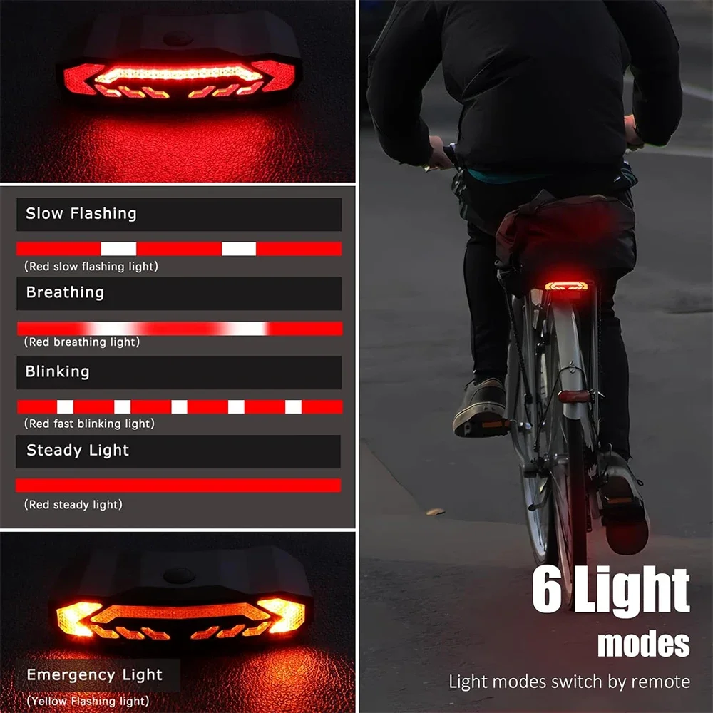 WSDCAM Smart Bike Tail Light with Turn Signals Bike Alarm Horn with Remote Rechargeable Waterproof Bike Rear Bike Brake Light