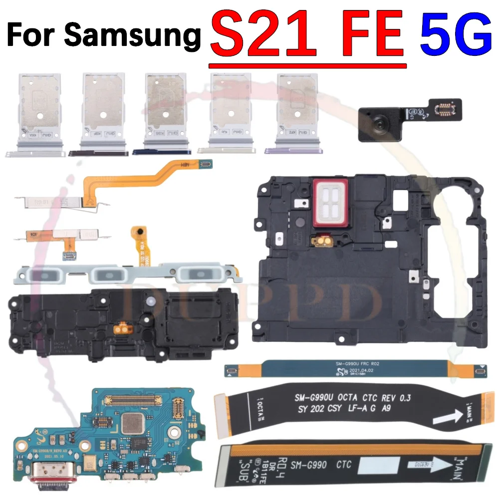 

Charging Port Board Loudspeaker Ringer Buzzer Fingerprint Sensor Signal On Off LCD Motherboard Flex Cable For Samsung S21 FE 5G