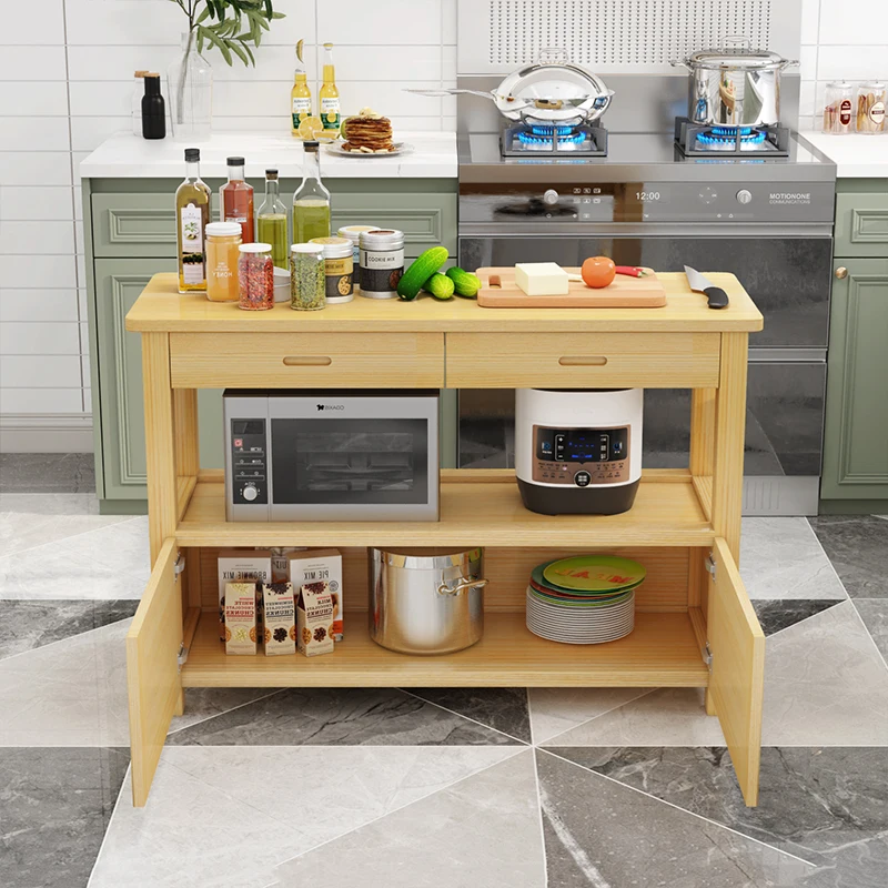 Customized solid wood kitchen chopping table with door cabinet operating table storage table with drawers solid