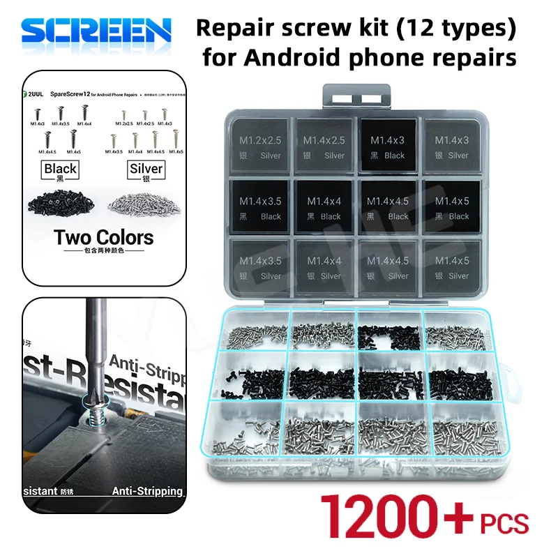 

2UUL SpareScrew SC12 Repair Screw Kit for Android Phone Repairs High-Precision Screws with Rust-Resistant & Anti-Slip Design