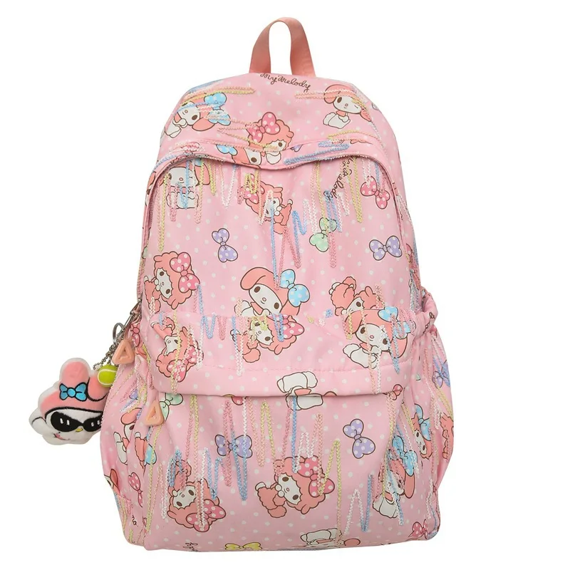 

Sanrio Kawaii Backpack Hello Kitty Melody Kuromi School Bag for Women Girl Student Large Capacity Nylon Fabric Cartoon