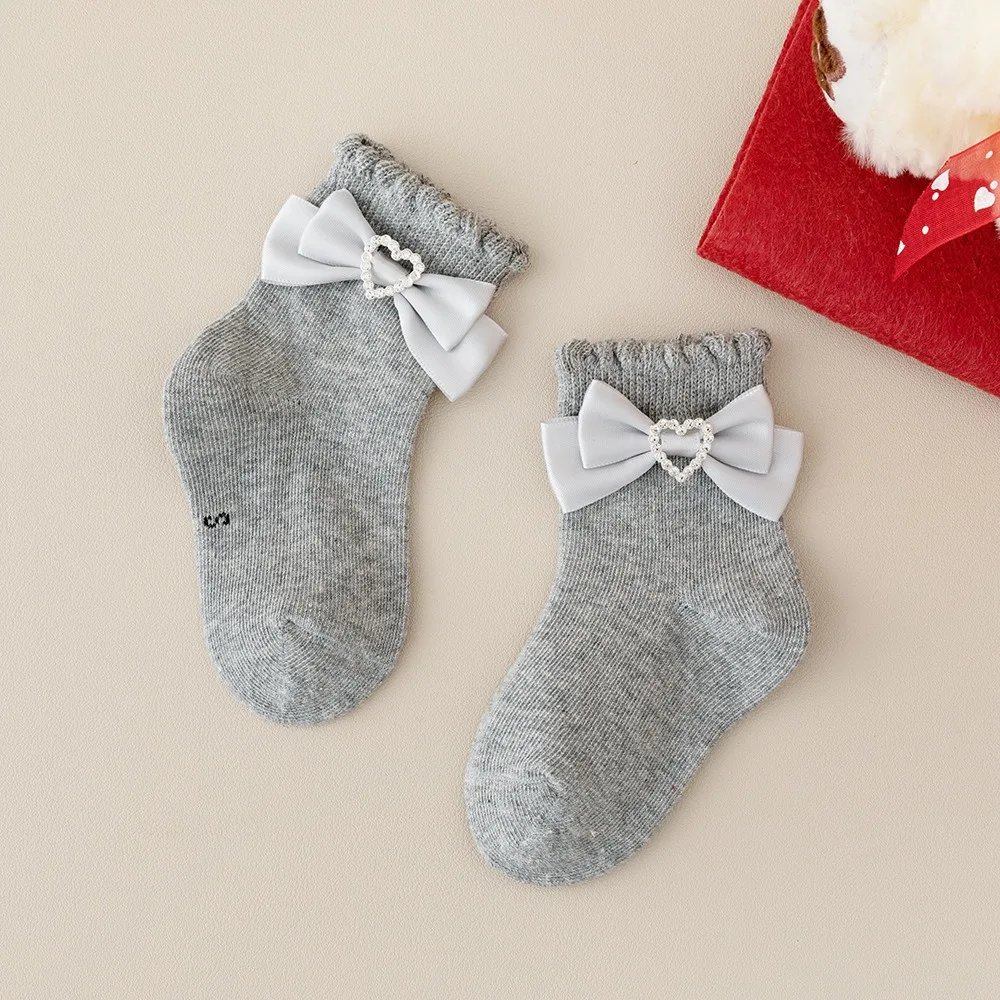 1 Pair Bow Decorated Baby Girls Ankle Socks Soft Cotton Ruffle Design Infant Summer Socks Breathable Mid Calf Socks