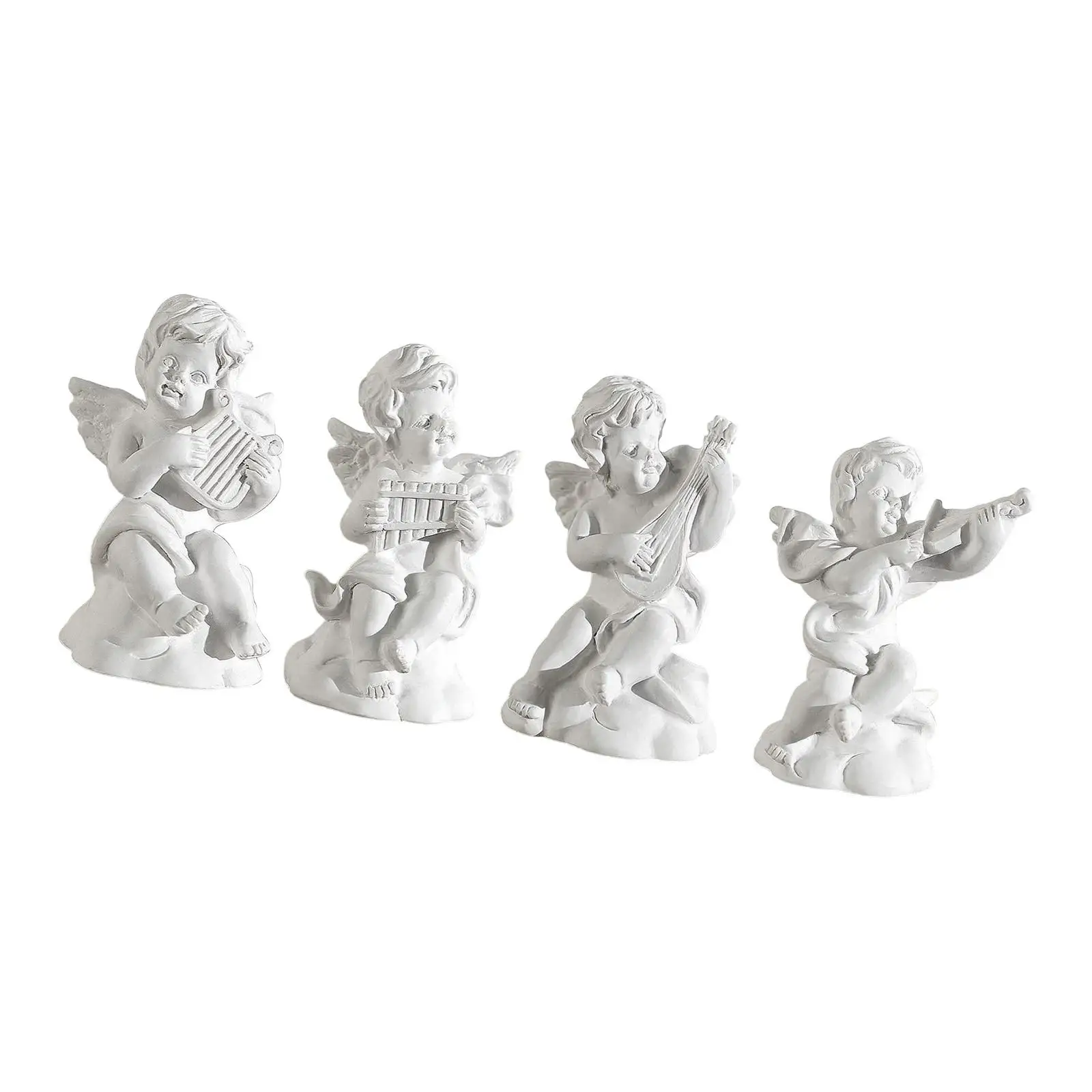 4Pcs Cherub Statues Little Angel Figurines Gift Indoor White Background Desk Figures for Hotel Fireplace Bedroom Cabinet Xmas