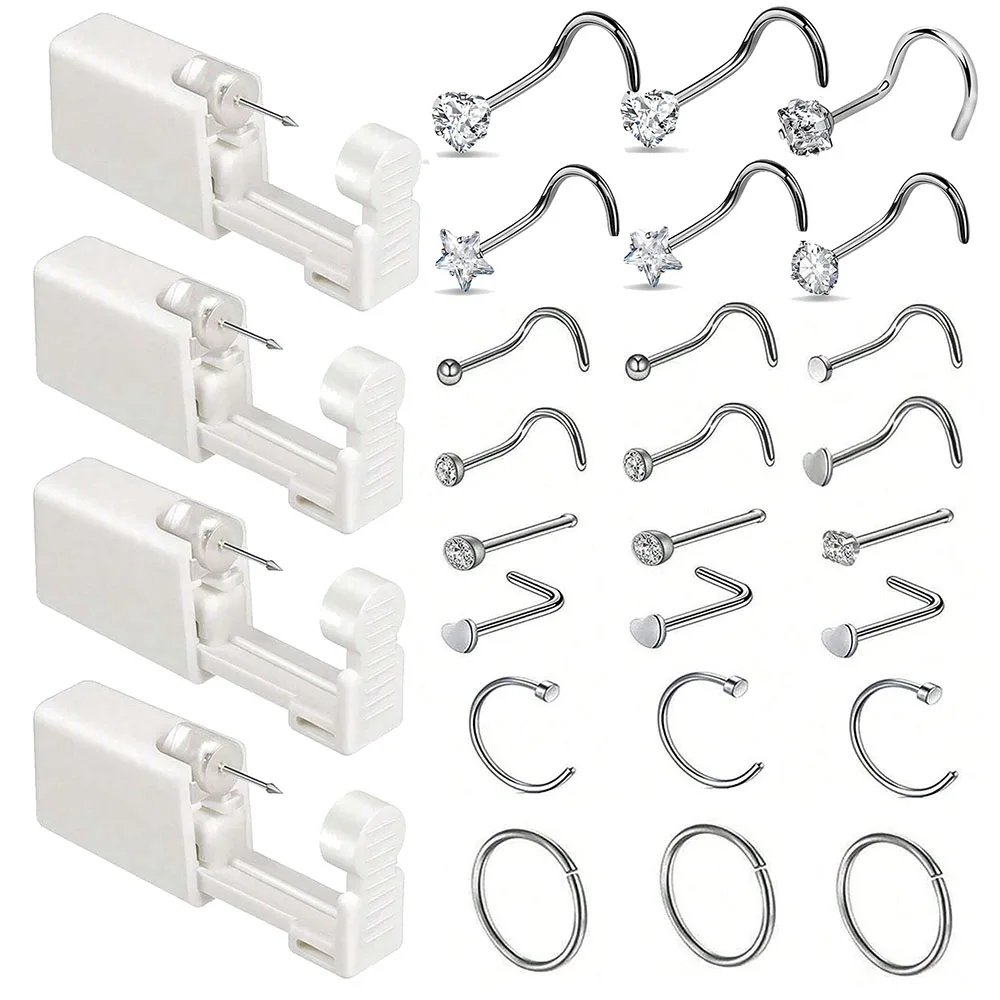 1PC-13PCS Nose Piercing Kit Self Nose Piercing Gun, Disposable Safety Nose Percinging Kit with 6pcs Replacement Nose Rings Stud