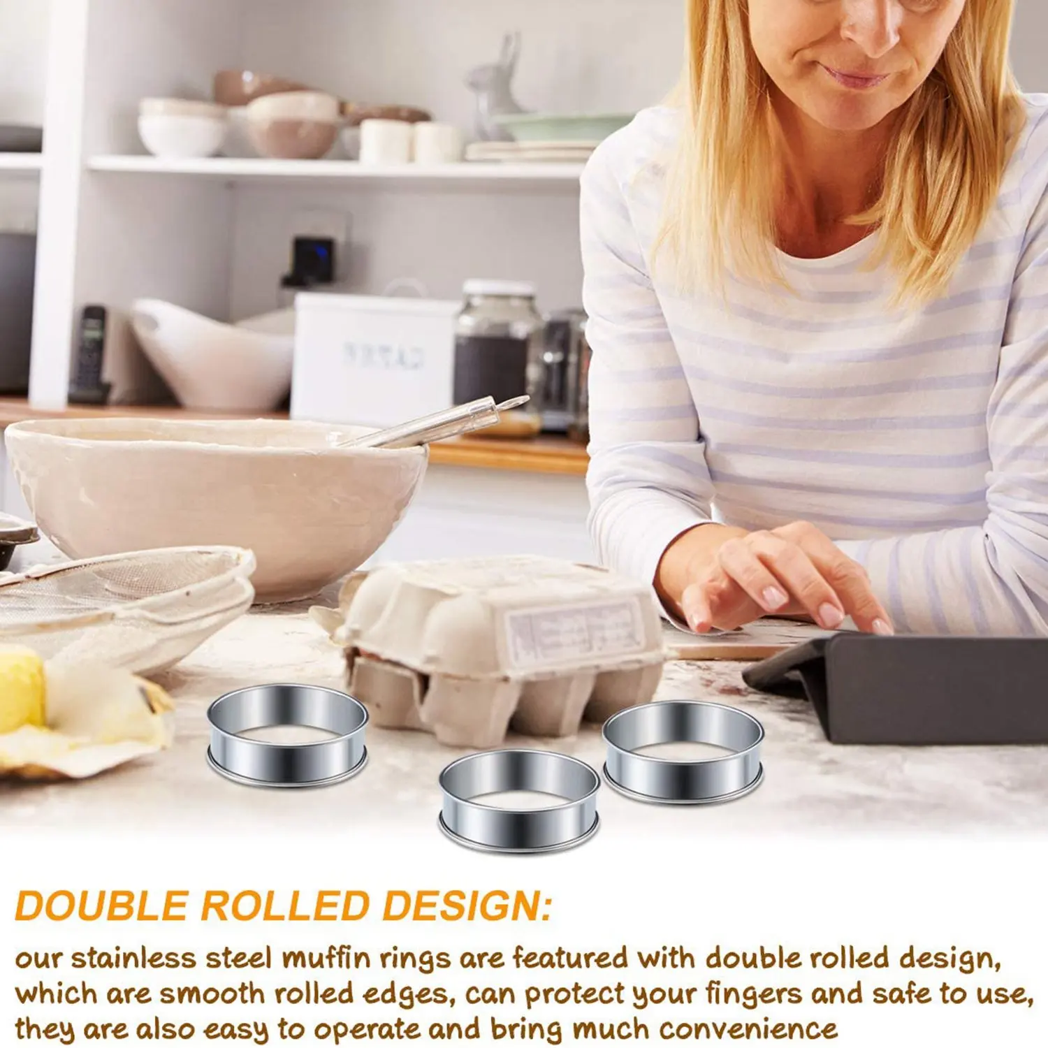 6 Pieces Muffin Tart Rings Double Rolled Tart Ring Stainless Steel Muffin Rings Metal Round Ring Mold for Food Making