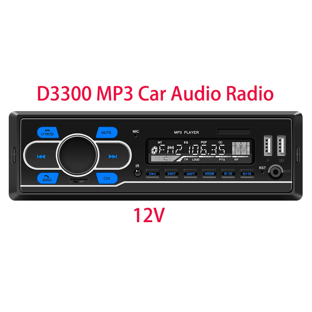 

D3300 Car Audio Radio Bluetooth Stereo MP3 Player FM Receiver 12V Support Phone Charging AUX/USB/TF Card In Dash Kit