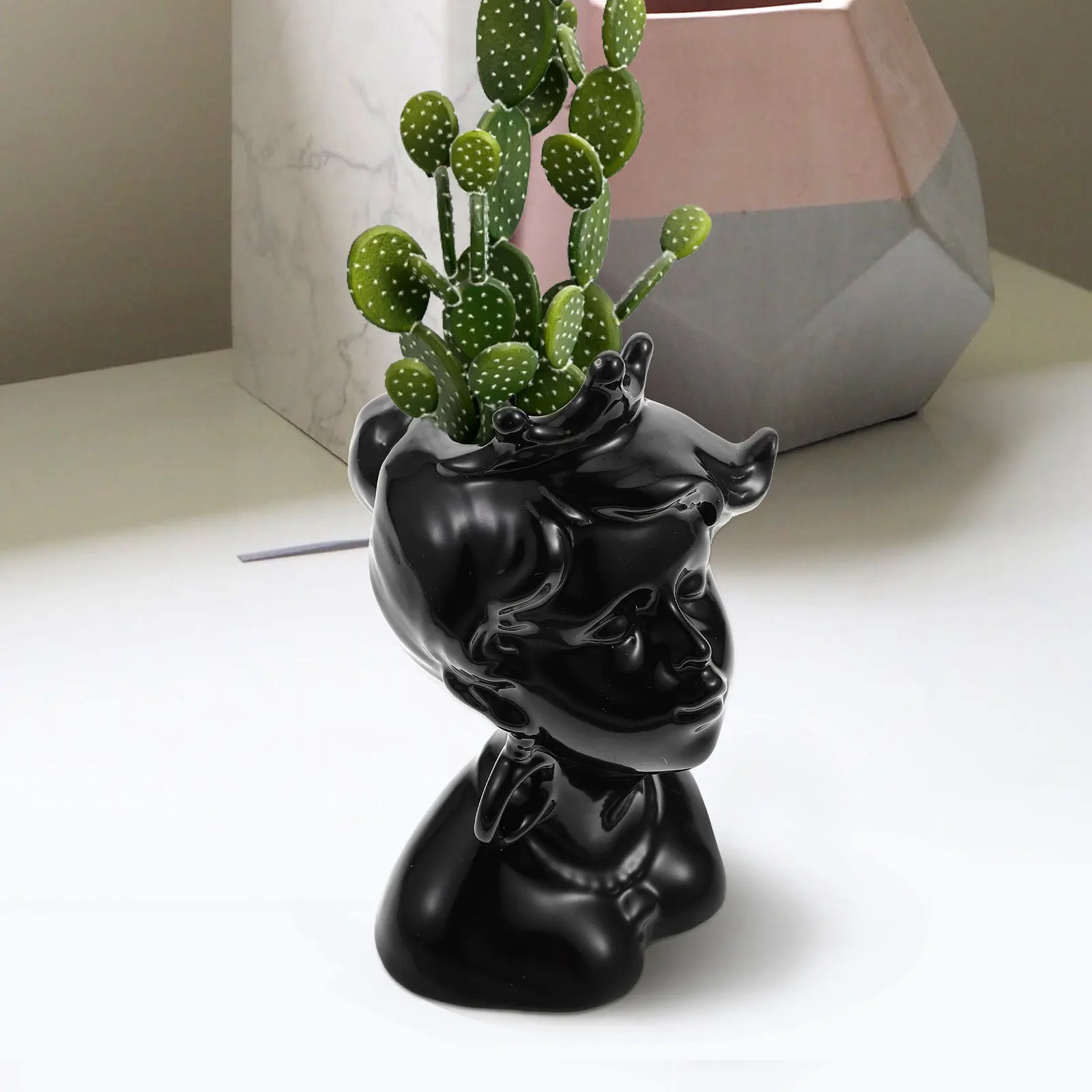Ceramic Human Face Vase Creative Flower Arrangement for Living Room Bedroom Office Desktop Decor