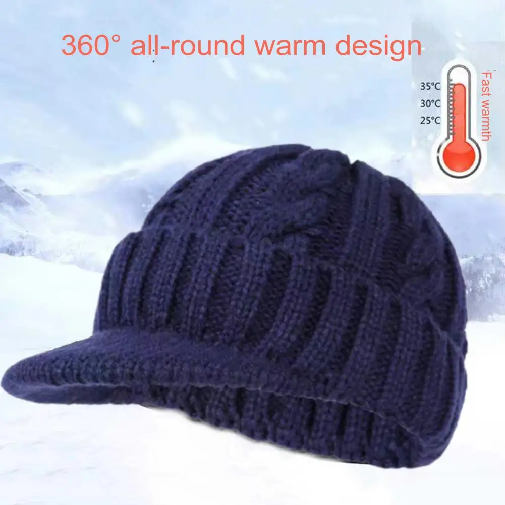 

Middle aged Men's Winter Knitted Hat Elastic Short Edge Thickened Twist Texture Solid Color Ear Warm Headwear