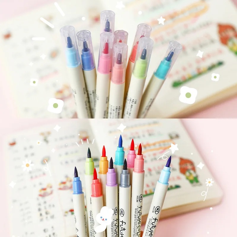 

Набор из 10 цветных маркеров-кистей Fabricolor, мягкий наконечник, для каллиграфии, тонкие цветные маркеры, фетровые маркеры для рисования, канцелярские товары