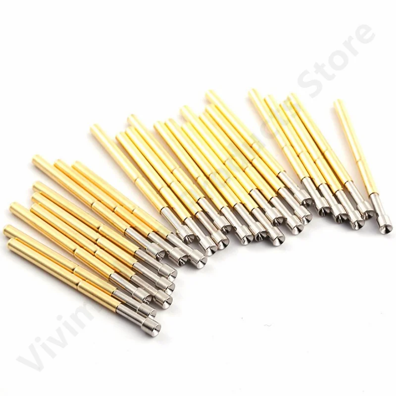 100PCS P125-A Spring Test Pin Copper Nickel Plated Test Probe Pogo Pin Length 33.35mm Dia2.02mm Head Dia 2.5mm Spring Test Tool