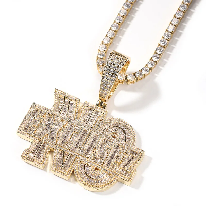 

Hip Hop 5A+ CZ Stone Paved Bling Iced Out NO EXIUSEZ Letters Pendants Necklaces for Men Rapper Jewelry Drop Shipping