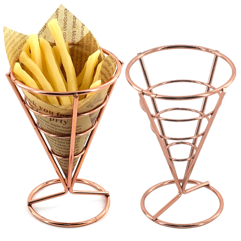 Stainless Steel French Fries Fish And Chips And Appetizers Stand Cone Basket Fry Holder With Sauce Cup Kitchen Party Supplies