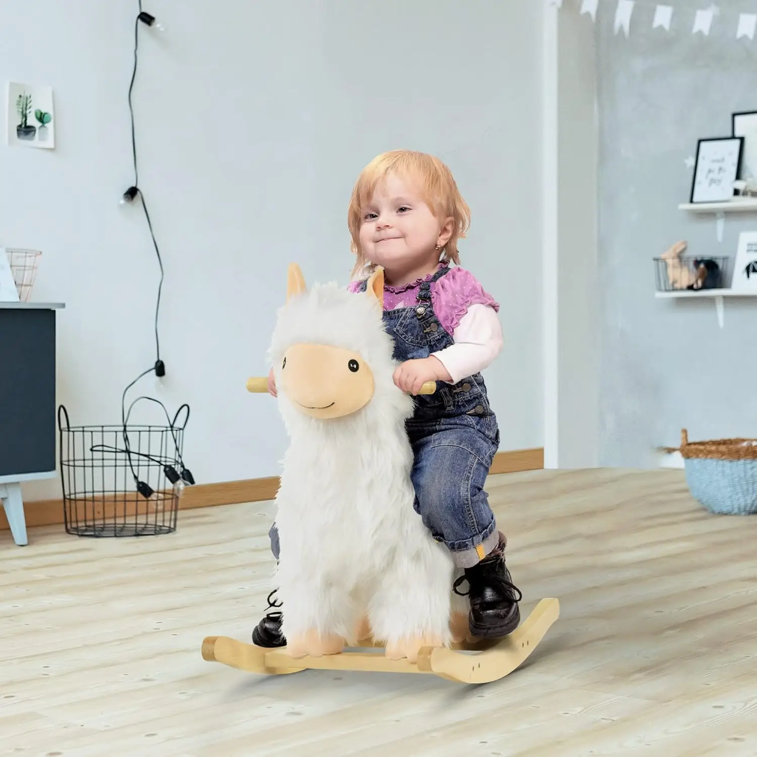 Kids Ride-On Rocking Horse Toy Llama Style Rocker Soft Plush Fabric for Children 3+ Years
