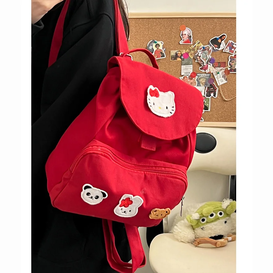 Kawaii Hello Kitty Bags for Girls Fashion Red Hello Kitty Backpack Bags Knapsack Outdoor Bag Children Cartoon Figure Bag Gifts