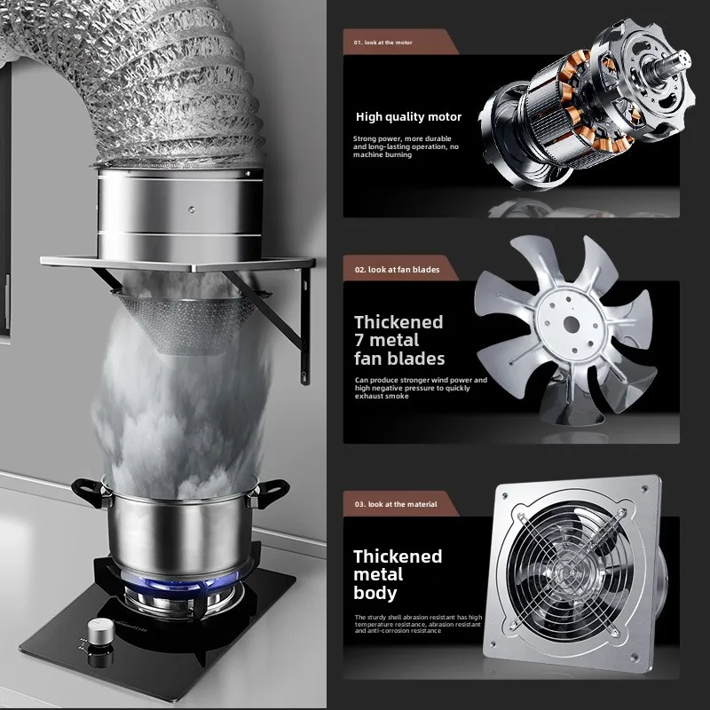 6/8Inch Extractor Ventilatieventilator Afzuigluchtblazer Hoge snelheid Badkamer Keuken Wc Ontluchter Venster Muur Afzuigventilator