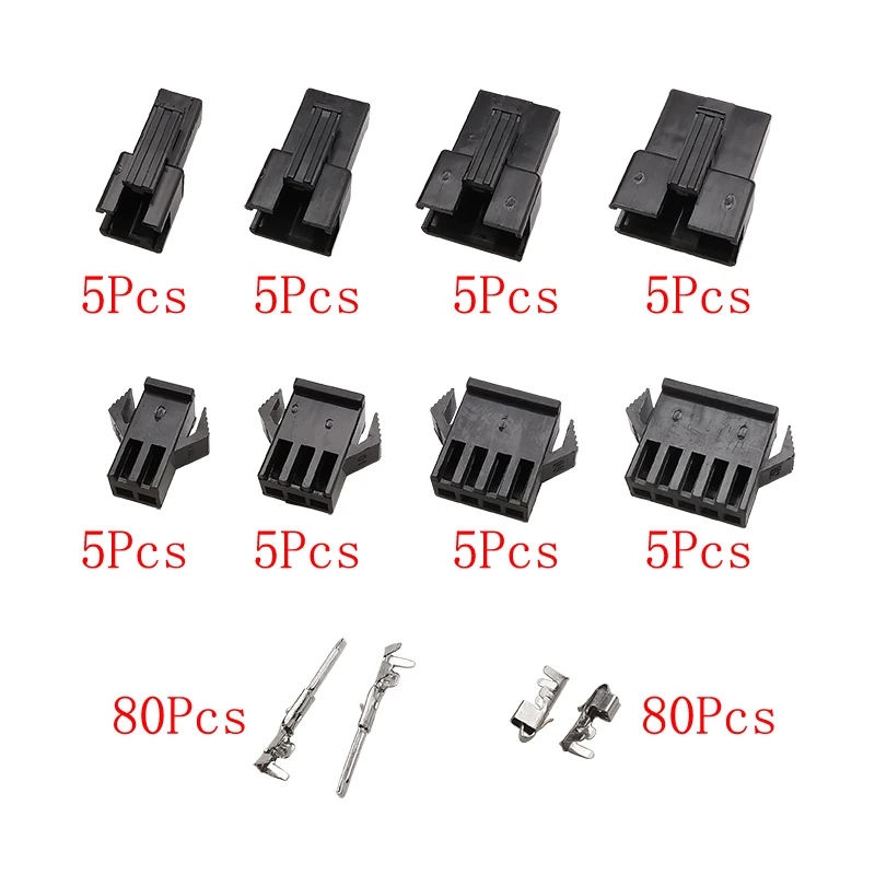 200Pcs/Box Black JST SM 2.54mm Pitch 2P 3P 4P 5 Pin Male Female Plug Housing Pin Header Crimp Terminal Adapter Wire Connector