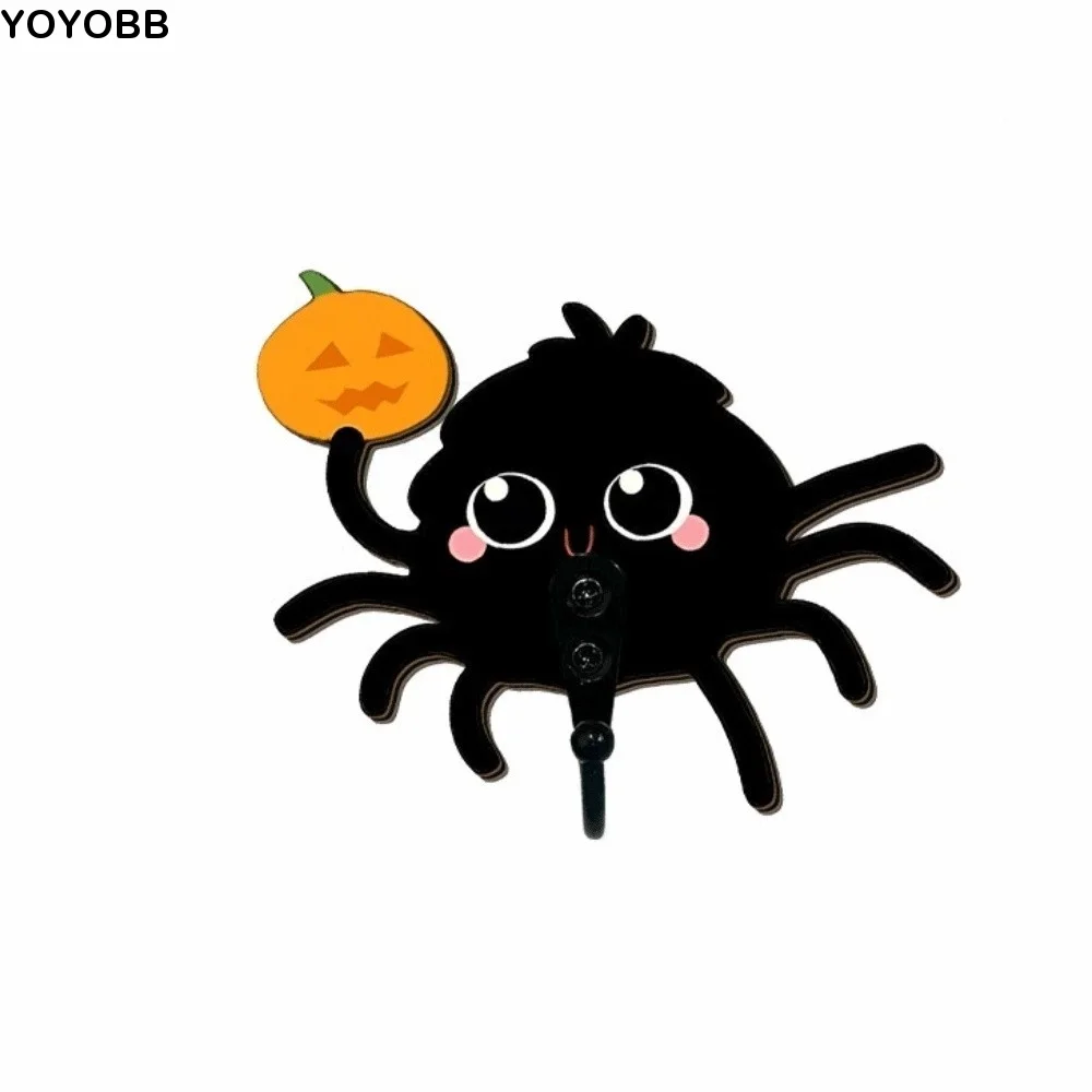 Decorative Wooden Halloween Cartoon Spider Hook Cute Gothic Style Keys Holder Wall Mounted No-Drill Spider Wall Hooks Home Decor