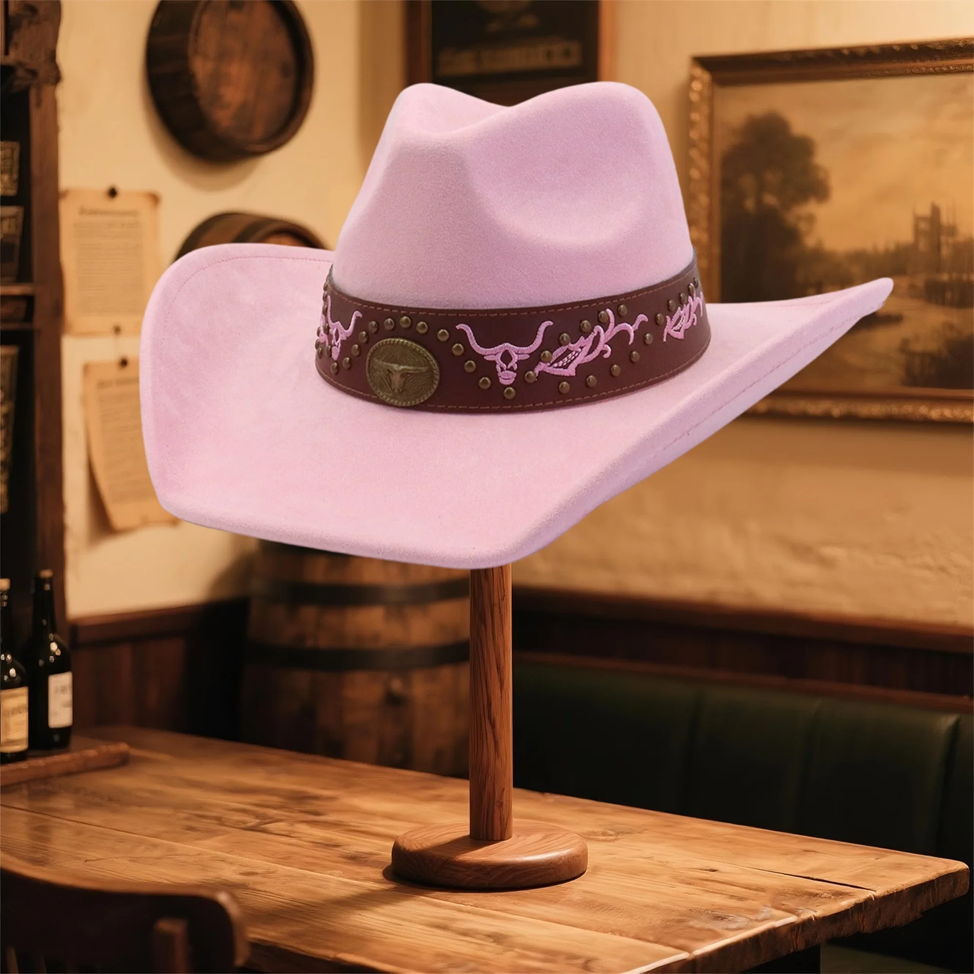 Elegantes sombreros de vaquero unisex con detalles bordados y ala ancha para fiestas temáticas occidentales y eventos al aire libre