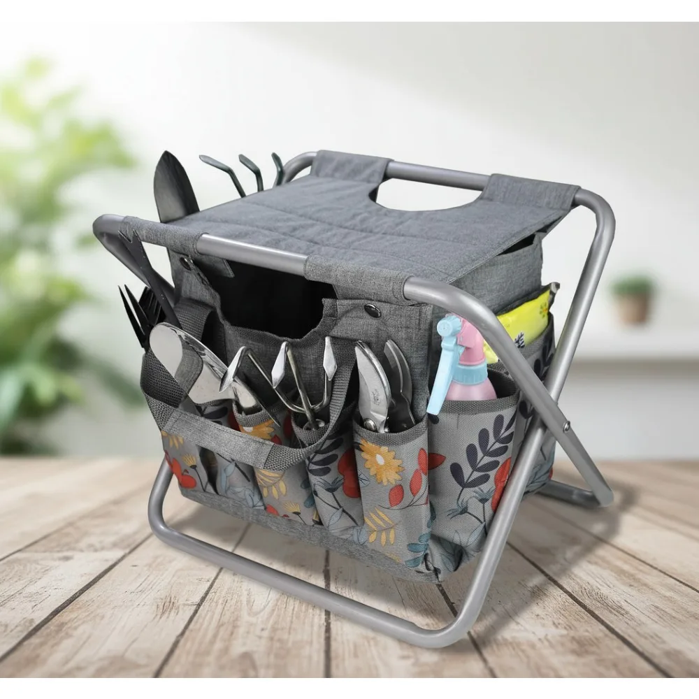 

Foldable Gardening Stool with Detachable Tool Bag, Lightweight Aluminum Frame for Outdoor Sports Hiking Camping Fishing