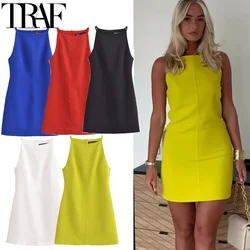 TRAF New White Black Dress Women Off spalla Halter abiti corti Summer Elegant Party Dresses Bodycon Red Blue Mini Dress