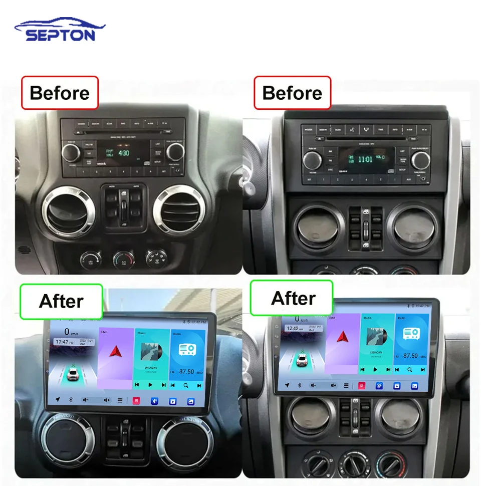 SEPTON pemutar Audio Radio mobil, sistem cerdas Radio mobil untuk Jeep Wrangler 2007-2018 Stereo Navi GPS WIFI 4G BT sistem Audio mobil