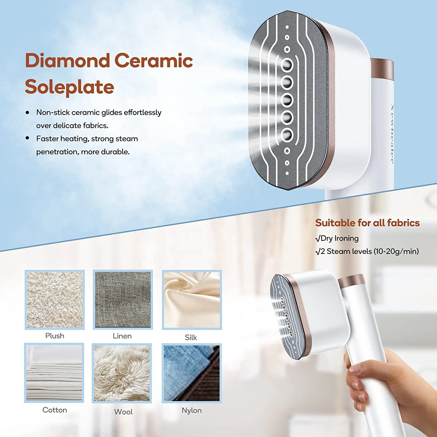 مكواة بخار محمولة للسفر للملابس، مكواة كهربائية محمولة، باخرة ملابس محمولة باليد