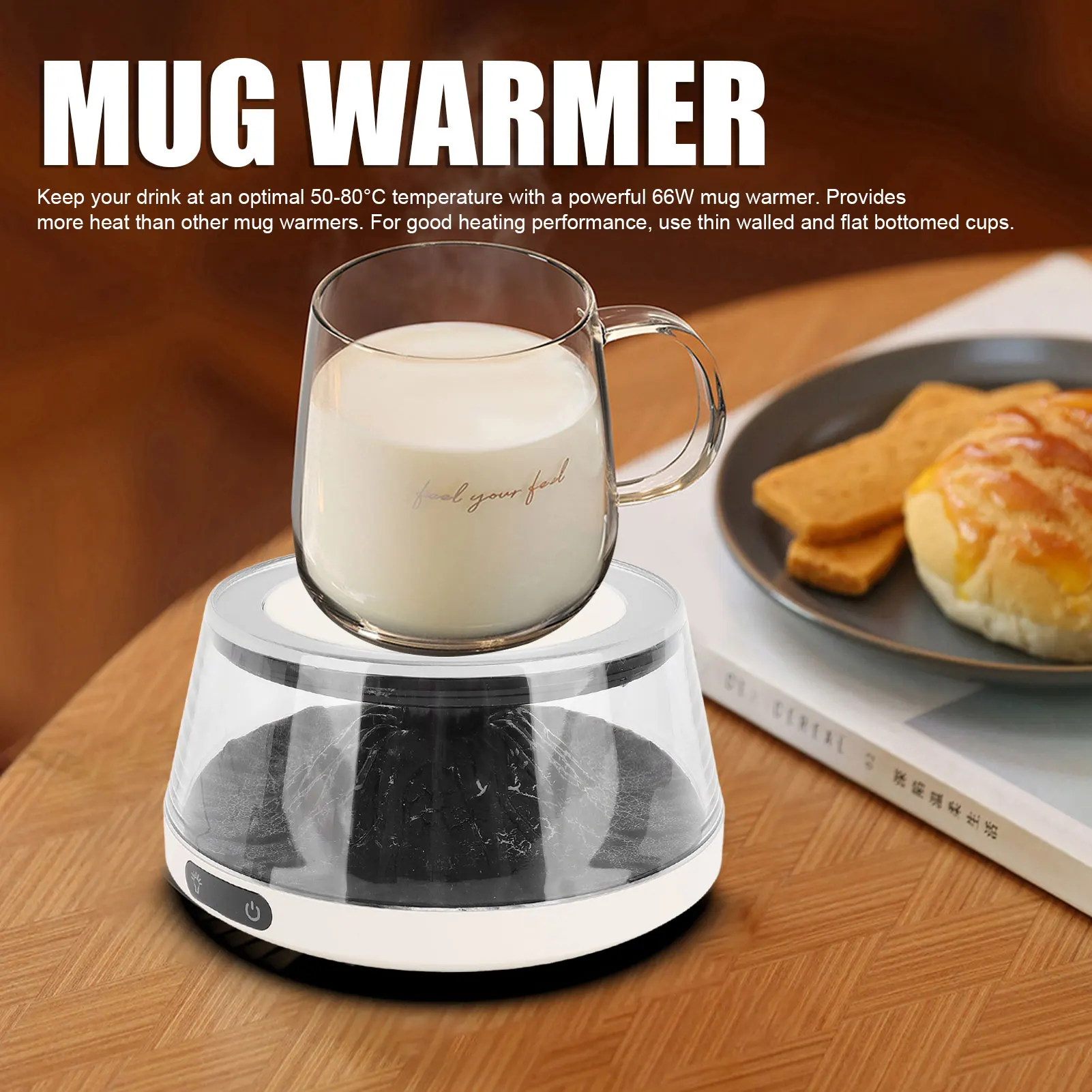 Black Electric Flame Coffee Mug Warmer with Adjustable Temperature Smart Cup Warmers Auto Shut off for Travel Kettle - Image 5