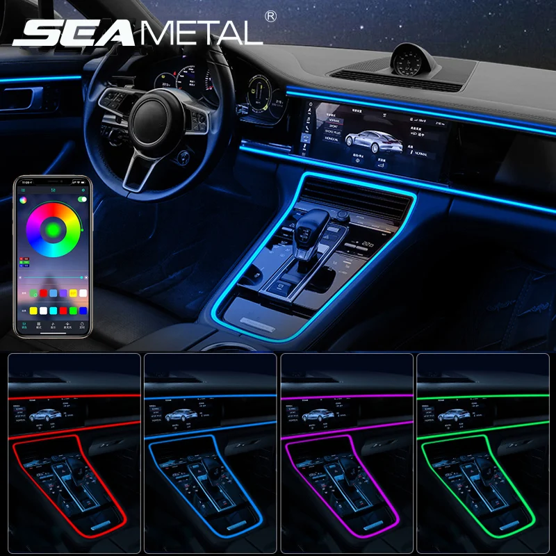 SEAMETAL Optical Fiber Car Ambient Lights 64 Colors Led Light Strip Sound Active Interior Neon Decorative Lamp