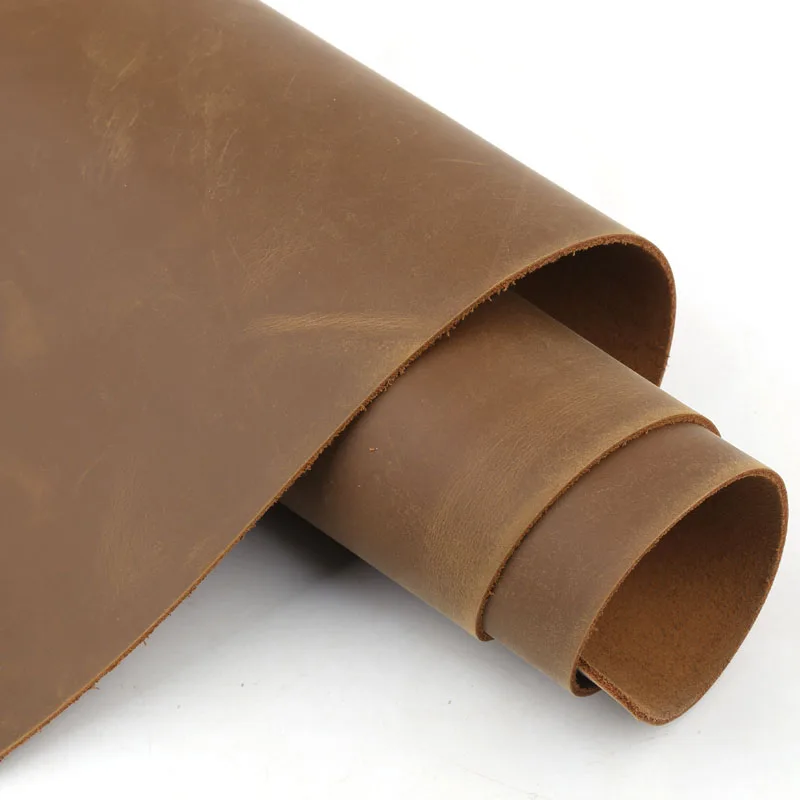 Brown 2mm Crazy Horse Leather Head Layer Cowhide Material Retro Distressed Yellow Brown Oily Leather Handmade DIY Ledger Leather