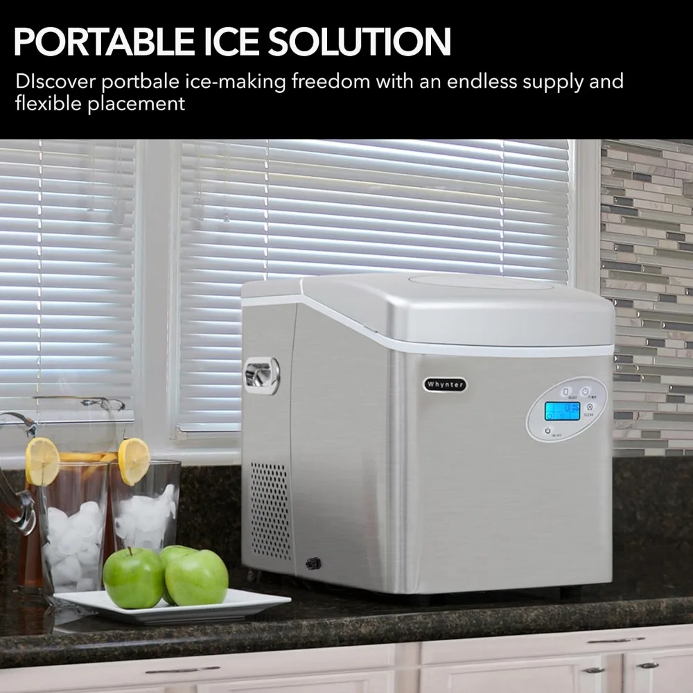 MC-491DC Portable 49lb Capacity Stainless Steel with Water Connection Ice Makers, One Size