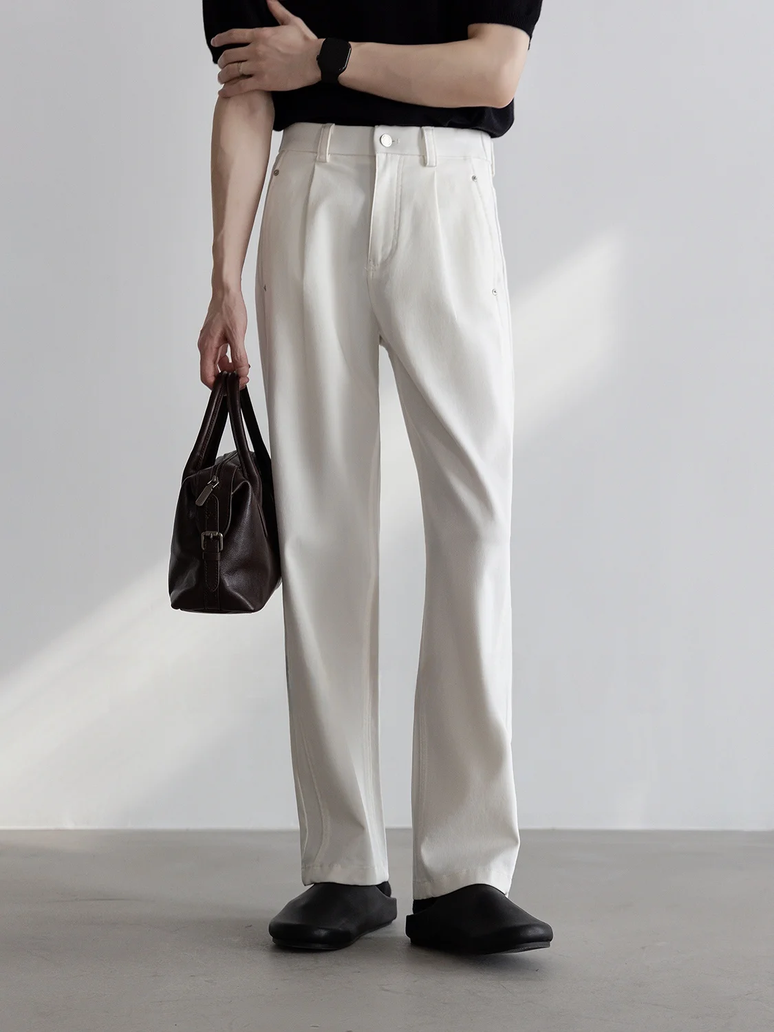 Casual Business Straight Leg  Cotton Blend Men's Summer Drapey Long Pants Straight Cut Zipper mid Waist Youth Fashion