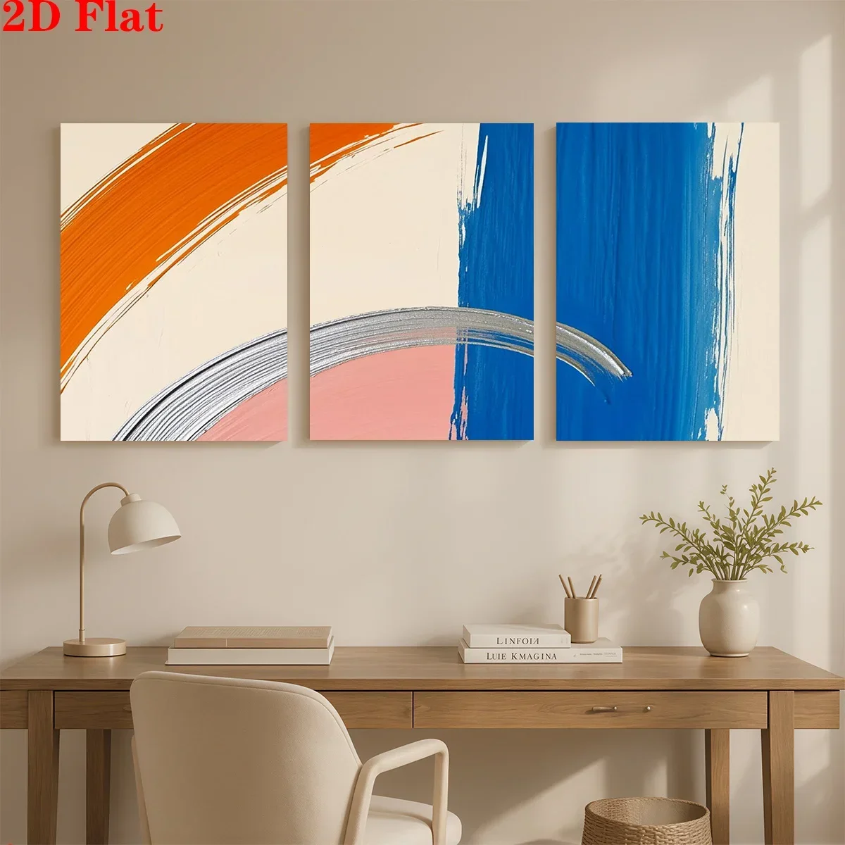 (No frame)2D 3pcs Canvas Art Wall Hanging- Abstract colorful brush strokes. Suitable for Decorating Offices, Dining Rooms, Li