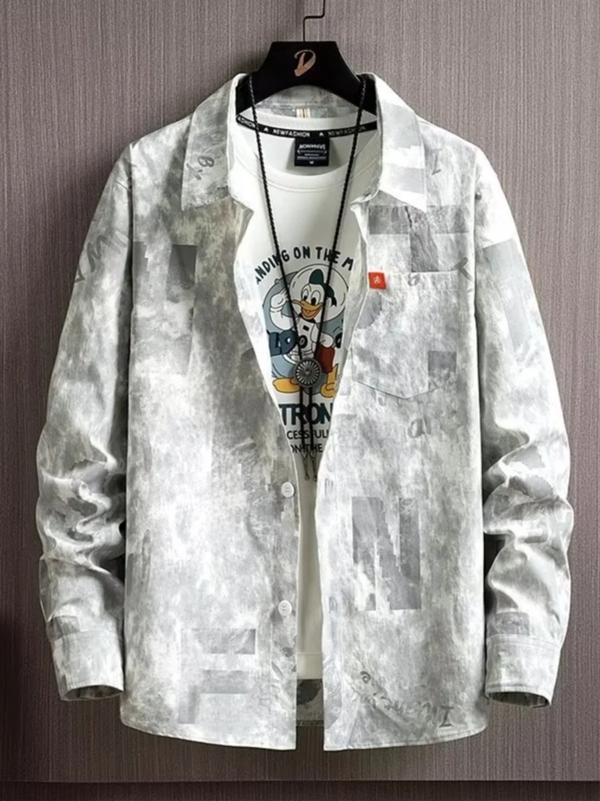 

Loose Long Sve Men's irt Youthful Tie Dye Print Faionable Spring Autumn Outerwear Casual Versatile Men's Button up