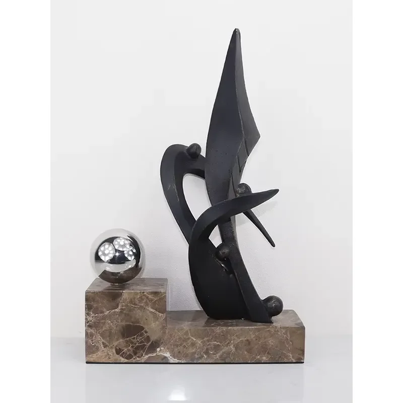 Modern Abstract Metal Marble Sculpture Semi Hand Carved Art Decor for Living Room TV Cabinet Wine Shelf Desktop Display