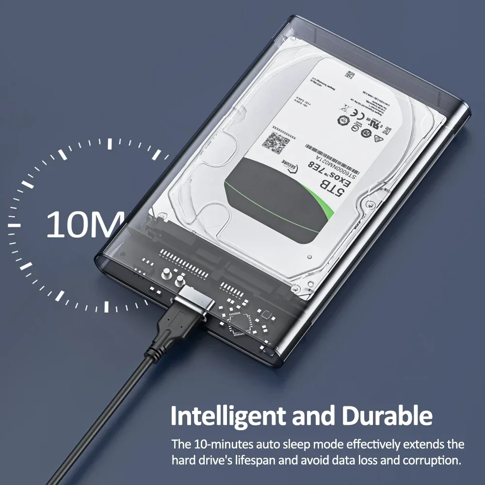 2.5 Inch External HDD Case Clear Hard Drive Enclosure Fast 5Gbps USB to Micro Type-C SATA HDD SSD Adapter Harddisk Storage Case