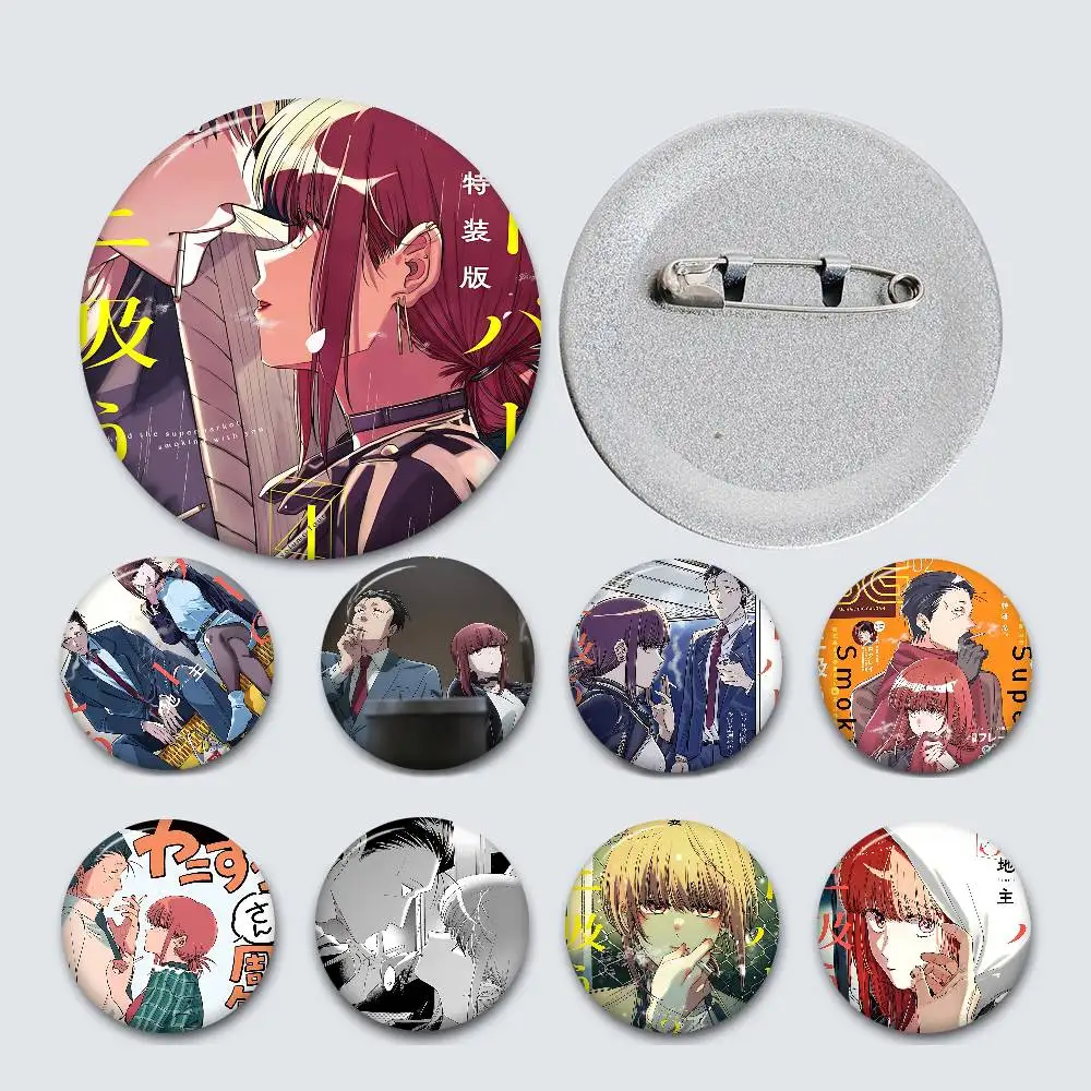 Smoking Behind the Supermarket with You Anime Creative Pins Funny Faces Round Snap-in Brooch Badge Backpack Hat Accessosrie