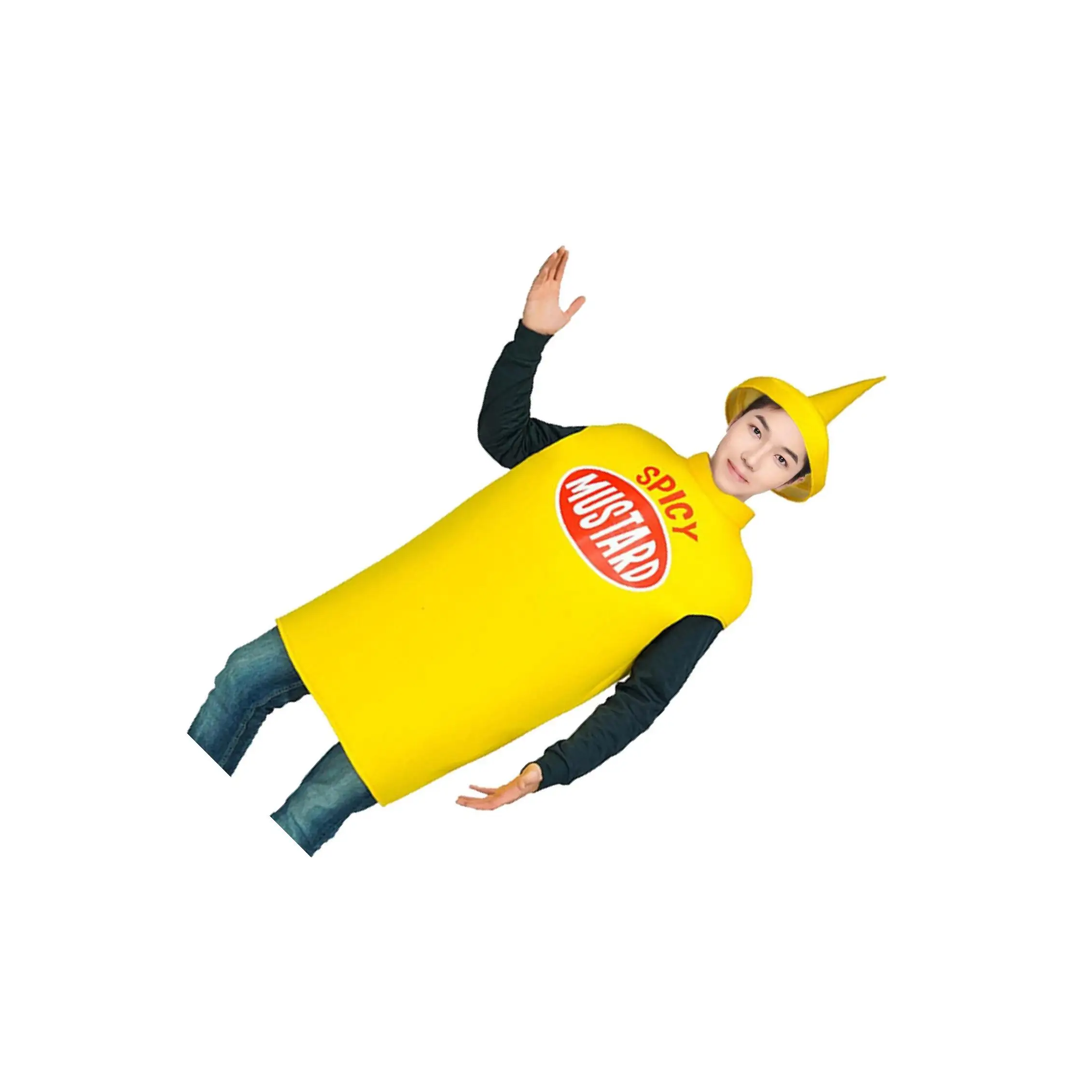 Kostium Musztardy dla Dorosłych, Strój Świąteczny z Otworami na Ramiona, Odzież Unisex, Kostium Jedzenia