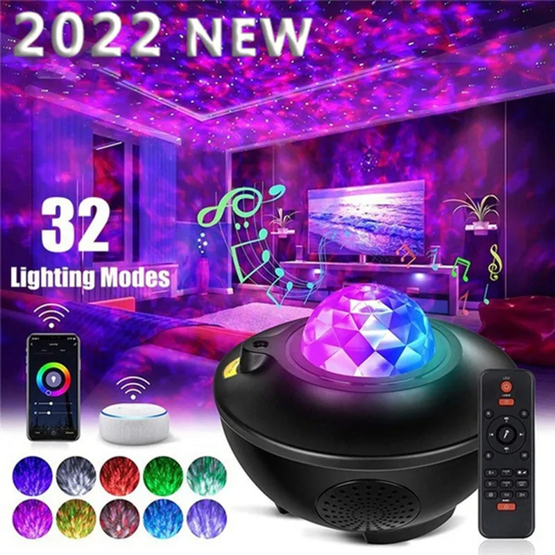 

Bluetooth Star Projector Night Light Voice 32 Lighting Modes Built-in Music Player Star Galaxy Ocean Wave Projection for Kids